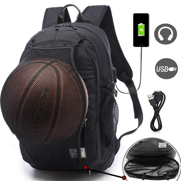 Sports Backpack W/Ball Net & USB Port