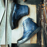 Genuine Leather Round Head Back Zipper Motorcycle Boots