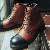 Genuine Leather Round Head Back Zipper Motorcycle Boots