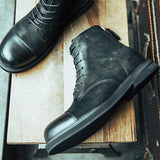 Genuine Leather Round Head Back Zipper Motorcycle Boots