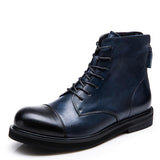 Genuine Leather Round Head Back Zipper Motorcycle Boots