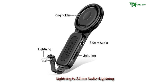 2-in-1 Fast Charging Lightning Adapter WITH Ring Phone Holder