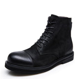 Genuine Leather Round Head Back Zipper Motorcycle Boots