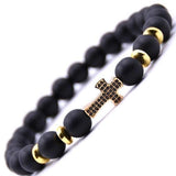 Matte Black Beaded Cross Bracelet