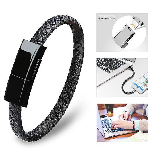 Outdoor Portable Leather Mini USB Bracelet Charging Cable Sync Cord For iPhone6 6s Android Type-C Phone Cable