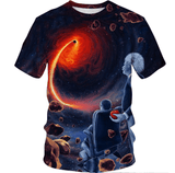 3D black hole digital print T-shirt