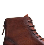Genuine Leather Round Head Back Zipper Motorcycle Boots