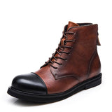 Genuine Leather Round Head Back Zipper Motorcycle Boots