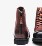 Genuine Leather Round Head Back Zipper Motorcycle Boots