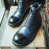 Genuine Leather Round Head Back Zipper Motorcycle Boots