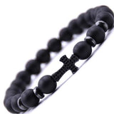 Matte Black Beaded Cross Bracelet