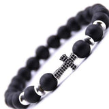 Matte Black Beaded Cross Bracelet